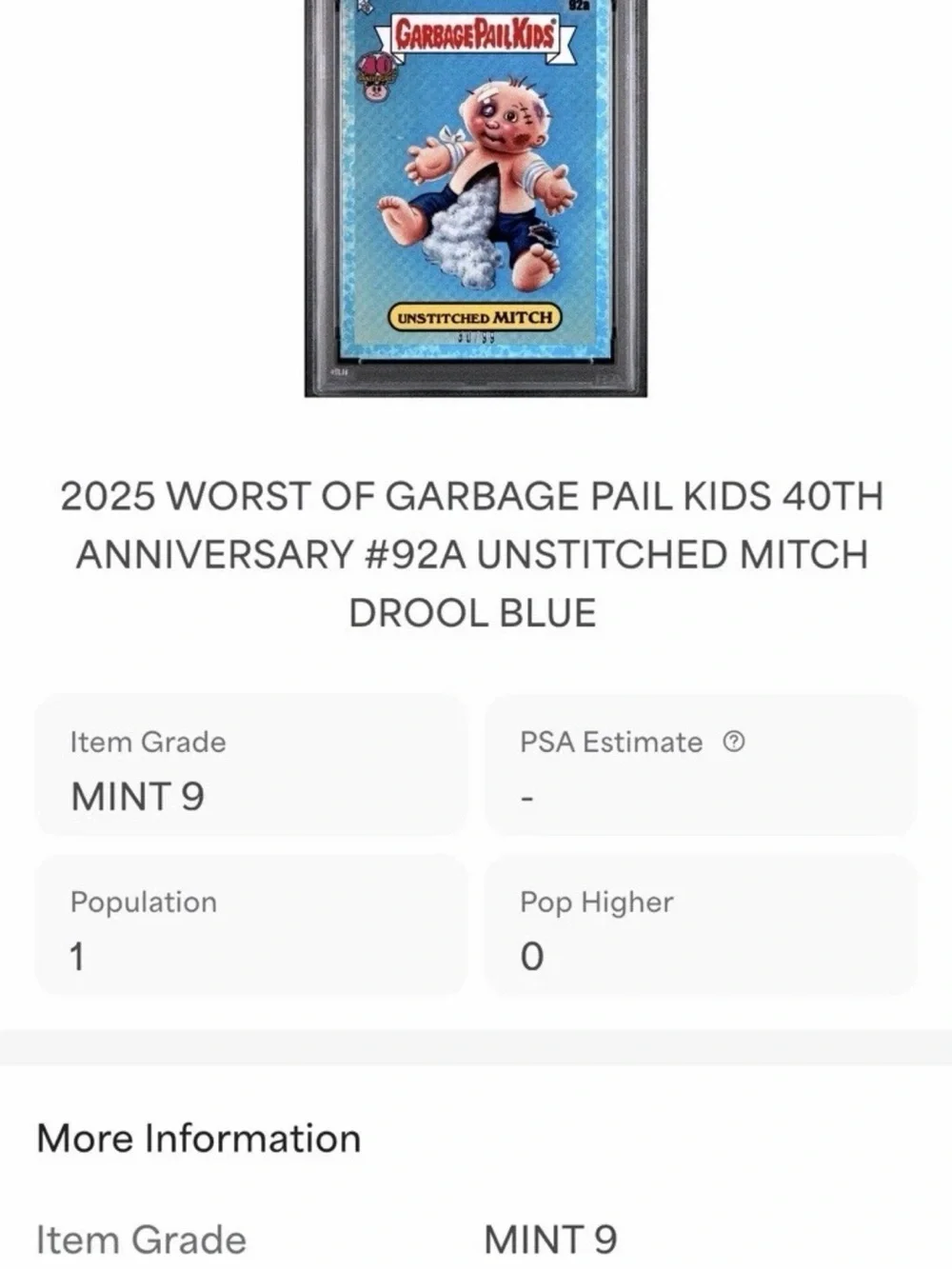 2025 Worst of Garbage Pail Kids 40th Anniversary Unstiched Mitch - Drool Blue